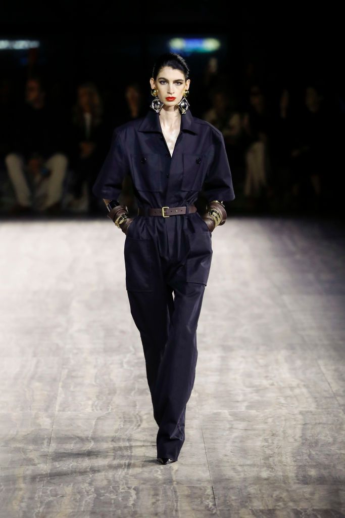 PARIS, FRANCE - SEPTEMBER 26: A model walks the runway during the Saint Laurent Ready to Wear Spring/Summer 2024 fashion show as part of the Paris Fashion Week on September 26, 2023 in Paris, France. (Photo by Victor VIRGILE/Gamma-Rapho via Getty Images)