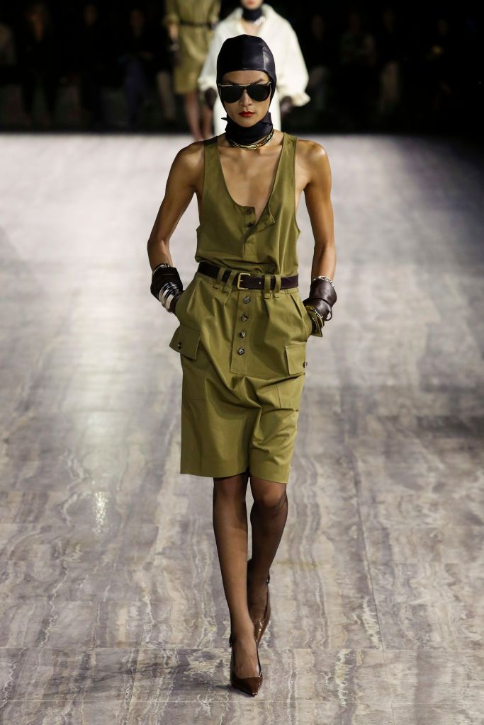 PARIS, FRANCE - SEPTEMBER 26: A model walks the runway during the Saint Laurent Ready to Wear Spring/Summer 2024 fashion show as part of the Paris Fashion Week on September 26, 2023 in Paris, France. (Photo by Victor VIRGILE/Gamma-Rapho via Getty Images)