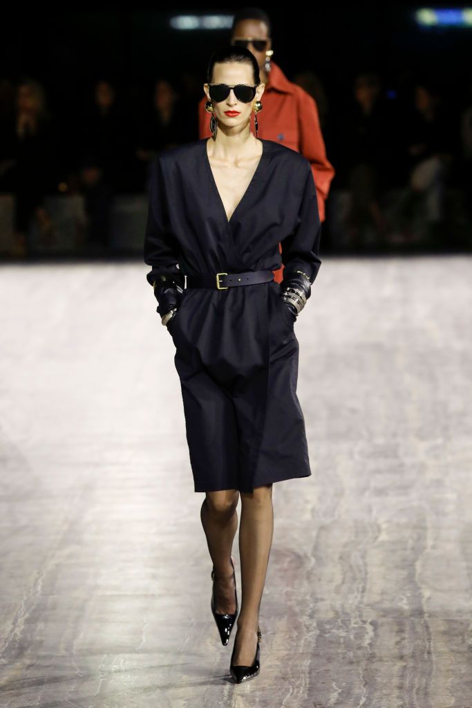 PARIS, FRANCE - SEPTEMBER 26: A model walks the runway during the Saint Laurent Ready to Wear Spring/Summer 2024 fashion show as part of the Paris Fashion Week on September 26, 2023 in Paris, France. (Photo by Victor VIRGILE/Gamma-Rapho via Getty Images)