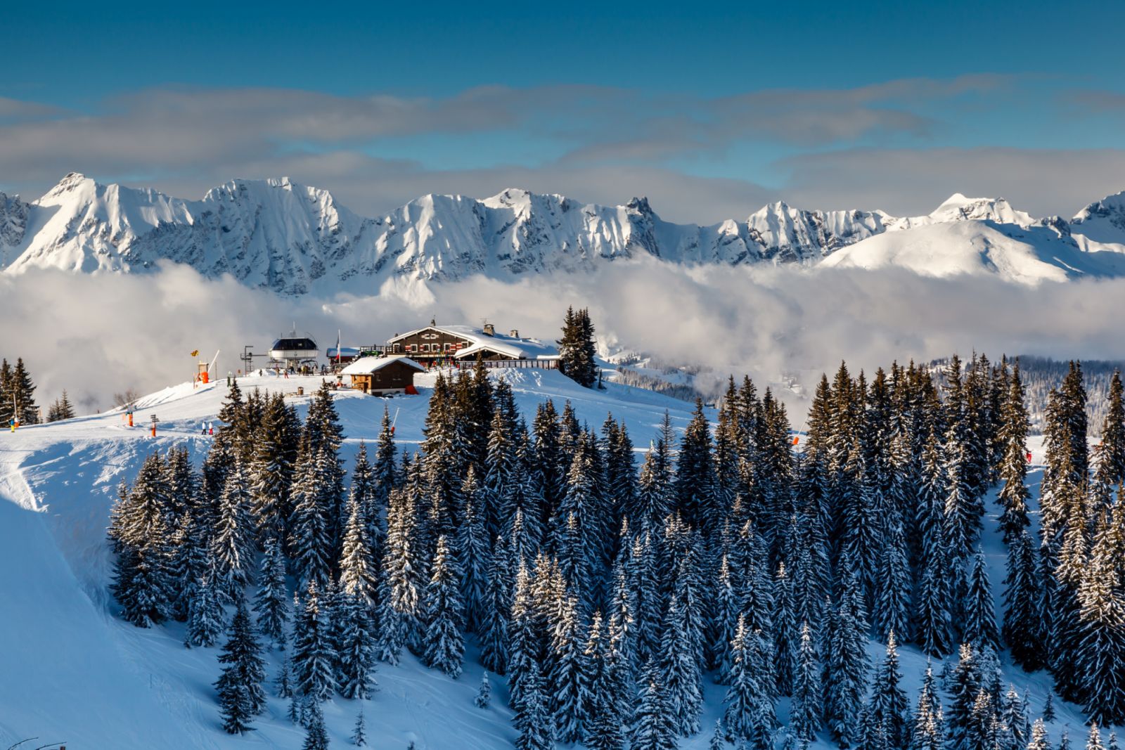 Ski Restaurant on the Mountain Peak near Megeve in French Alps, France