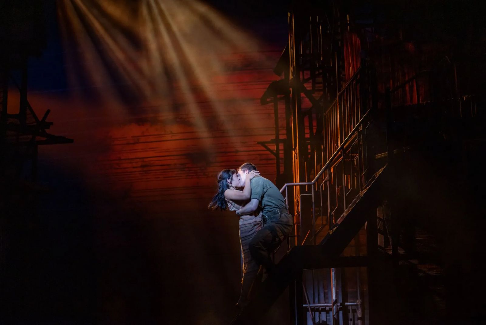Abigail Adriano (Kim) and Nigel Huckle (Chris) in the Australian production of Miss Saigon (Photo: Daniel Boud/Open Australia)