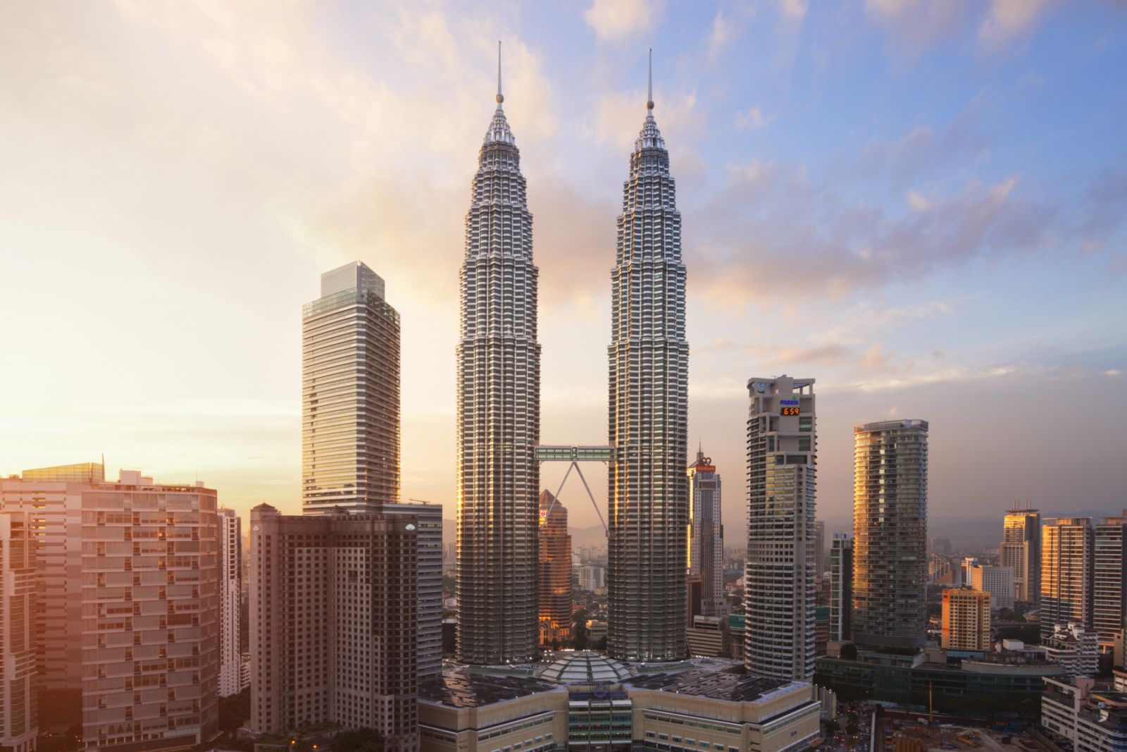 Petronas Twin Towers at sunset, Kuala Lumpur, Malaysia.
