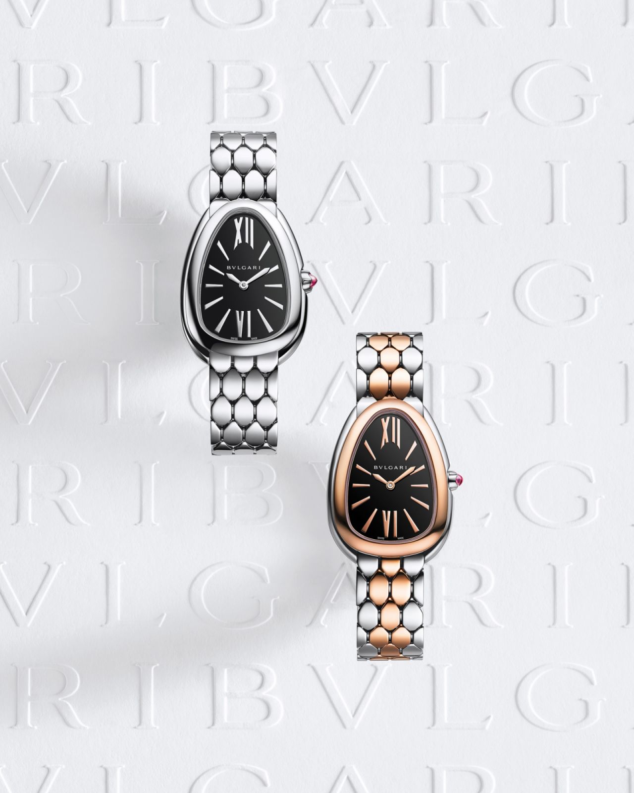 Serpenti Seduttori系列黑色漆面搭配白K金或玫瑰金款式。（Photo: Bulgari）