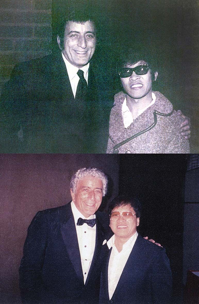 Soliano with Tony Bennett in 1993, and 22 years earlier