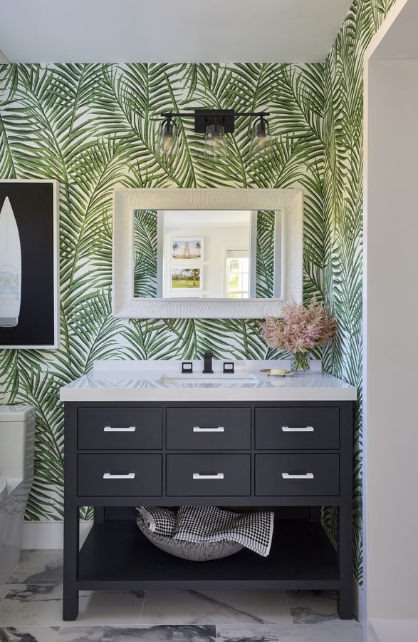 Palm tree wallpaper is a nod to the Palm Beach experience