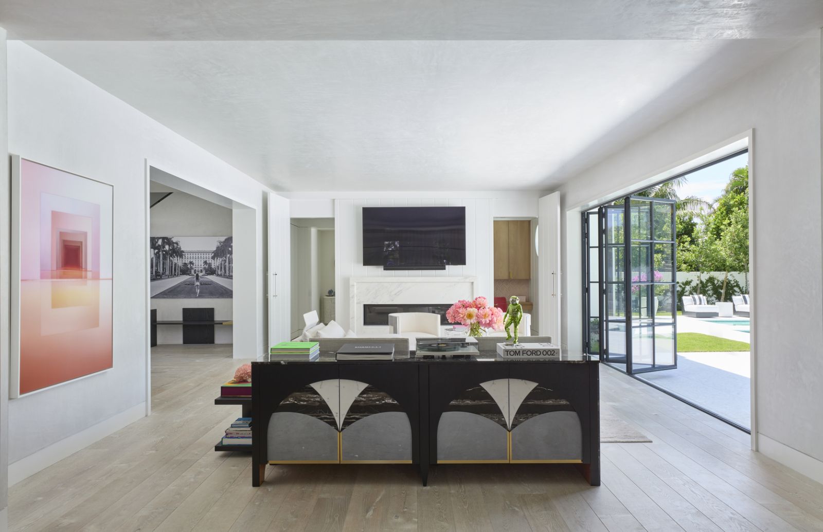 Guests are first greeted by the main living room space the moment they enter the doors