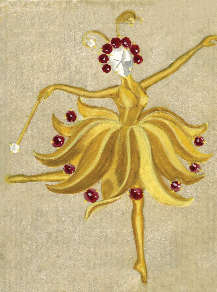 Drawing featuring a Ballerina clip, circa 1945 (Photo: courtesy of Van Cleef & Arpels)