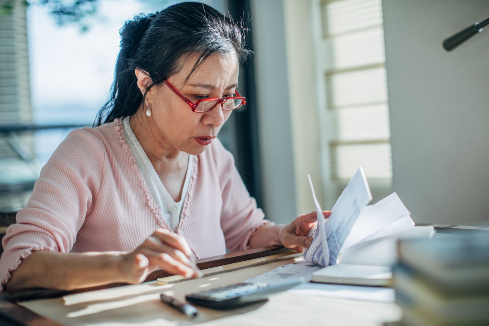 Senior woman doing finances at home