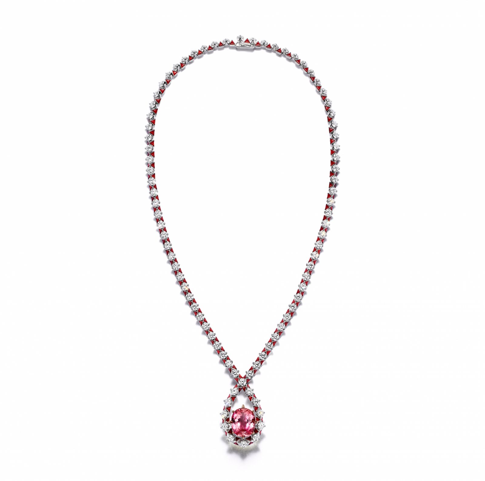 Tiffany & Co. 2023 Blue Book高級珠寶系列幻海秘境Out of the Blue深海星芒項鍊-鉑金與18K金鑲嵌主石逾10克拉帝王拓帕石、紅玉髓與鑽石鍊墜(Photo:Tiffany & Co.)