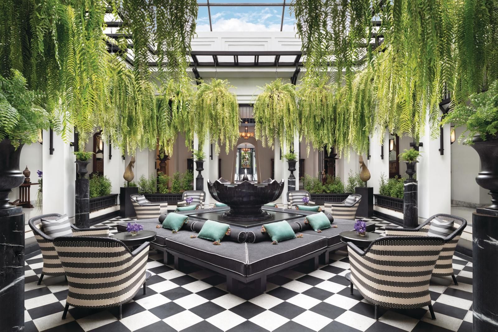 Architect Bill Bensley lends his signature of lush greenery and bold patterns to the hotel (Photo: courtesy of The Siam Hotel Bangkok)