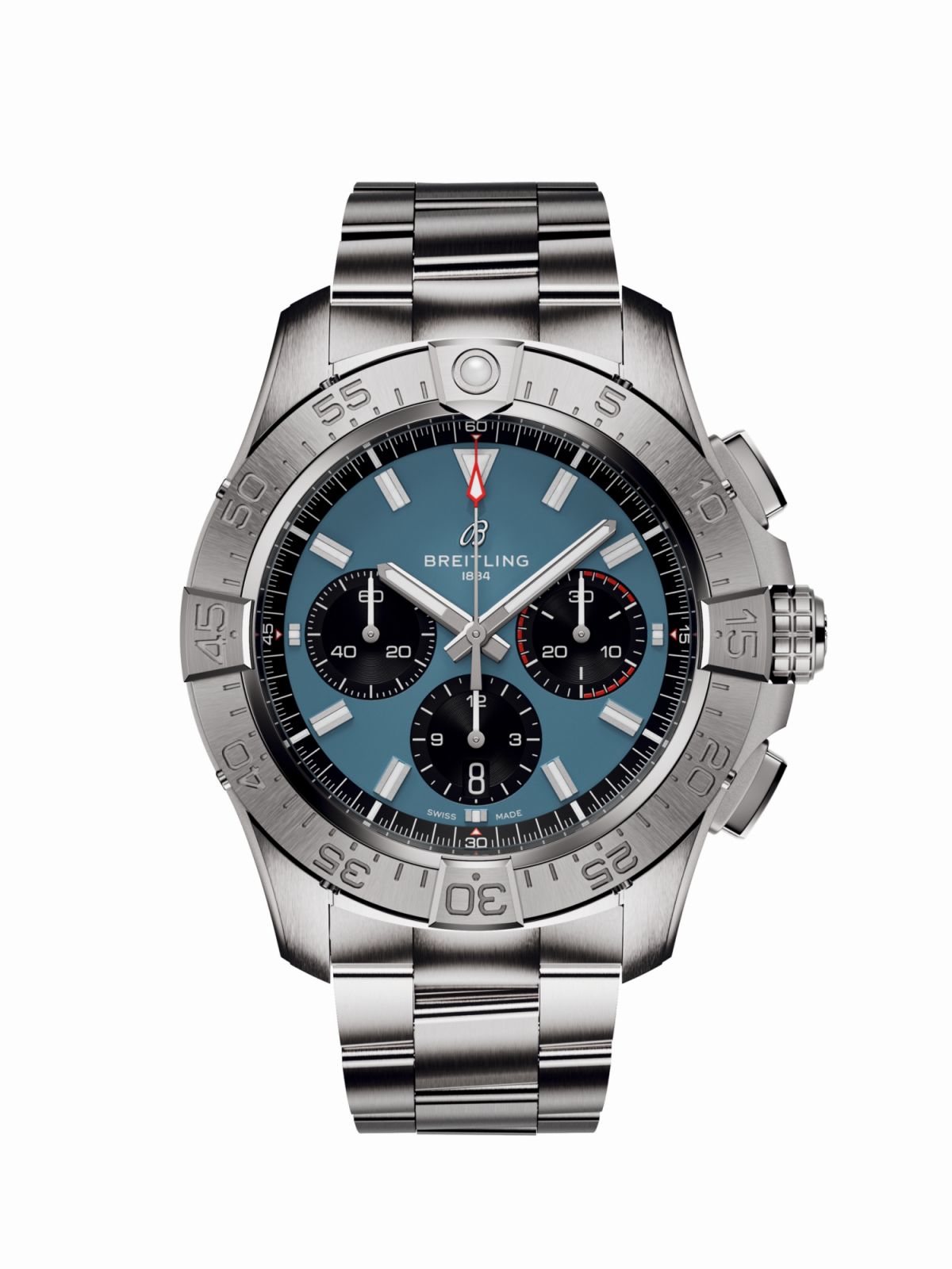 復仇者B01計時腕錶,藍色面盤。(Photo: Breitling)