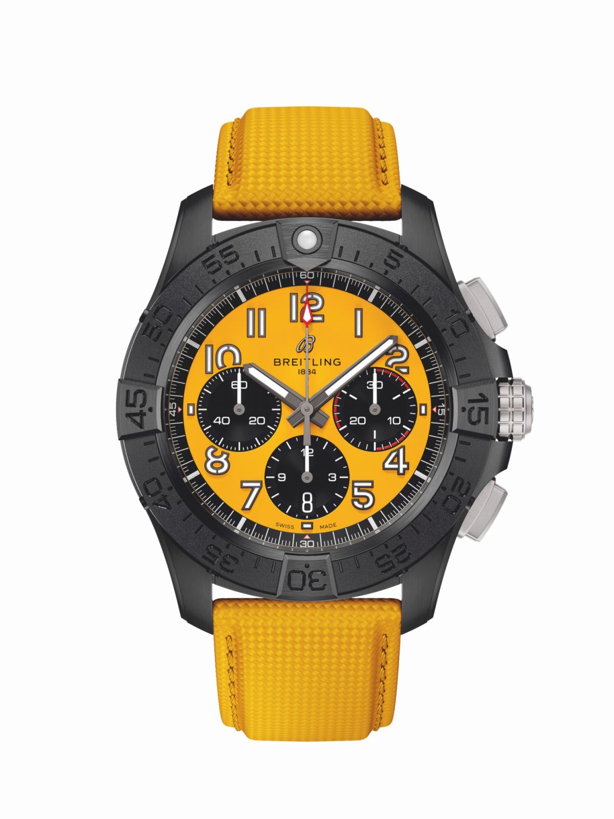 復仇者夜間任務計時腕錶,黃色面盤。(Photo: Breitling)