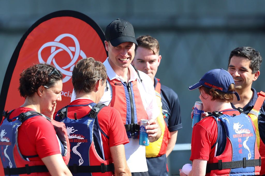 Prince William, Prince of Wales speaks to members of the British Dragons dragon boating club on the Kallang River on day two of his visit to Singapore on November 06, 2023 in Singapore. The Prince of Wales is visiting Singapore to attend the Earthshot Prize Awards and will also carry out several engagements related to environmental issues. (Photo by Chris Jackson/Getty Images)