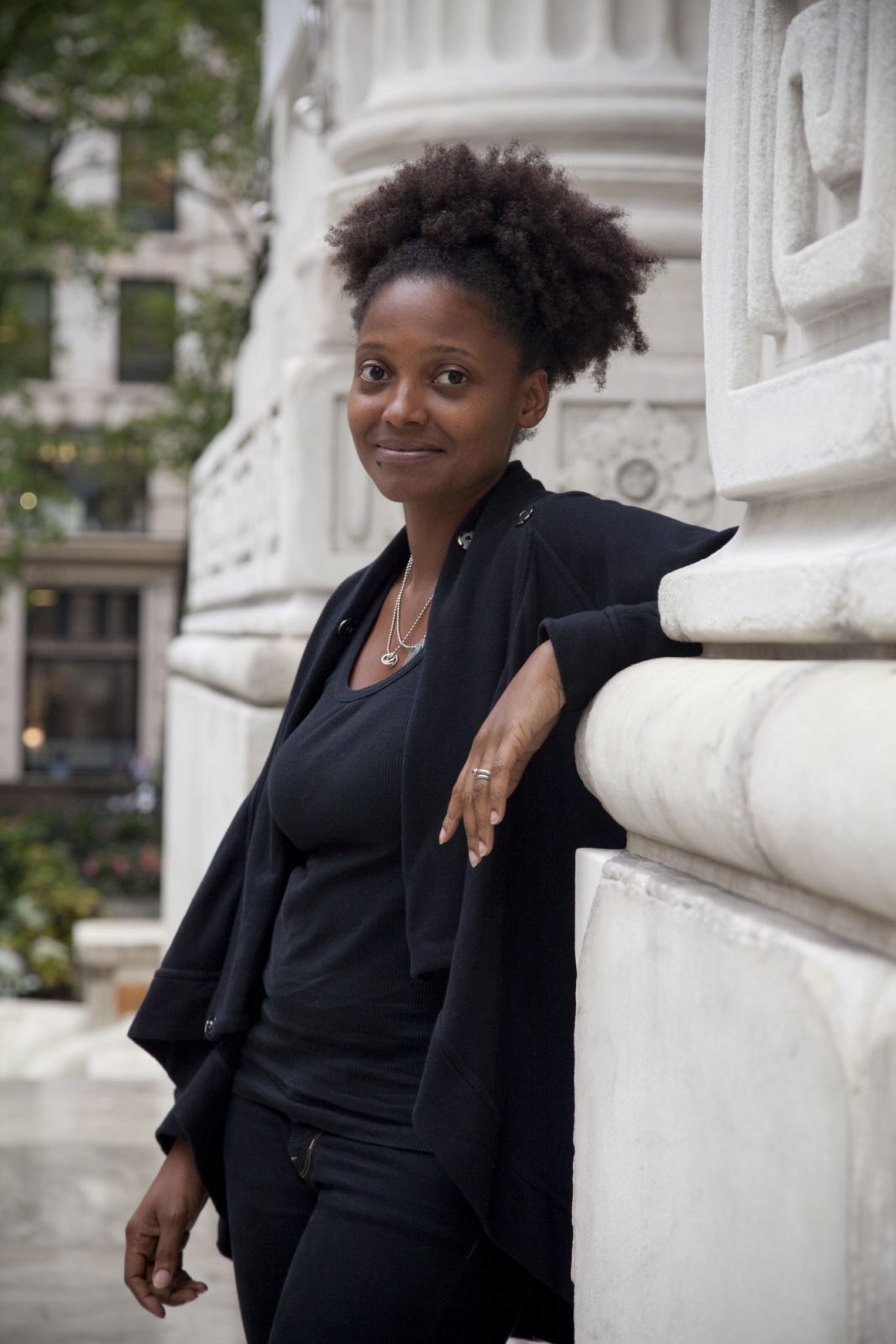 Literature protégée Tracy K. Smith on the steps of New York Public Library (NYPL).