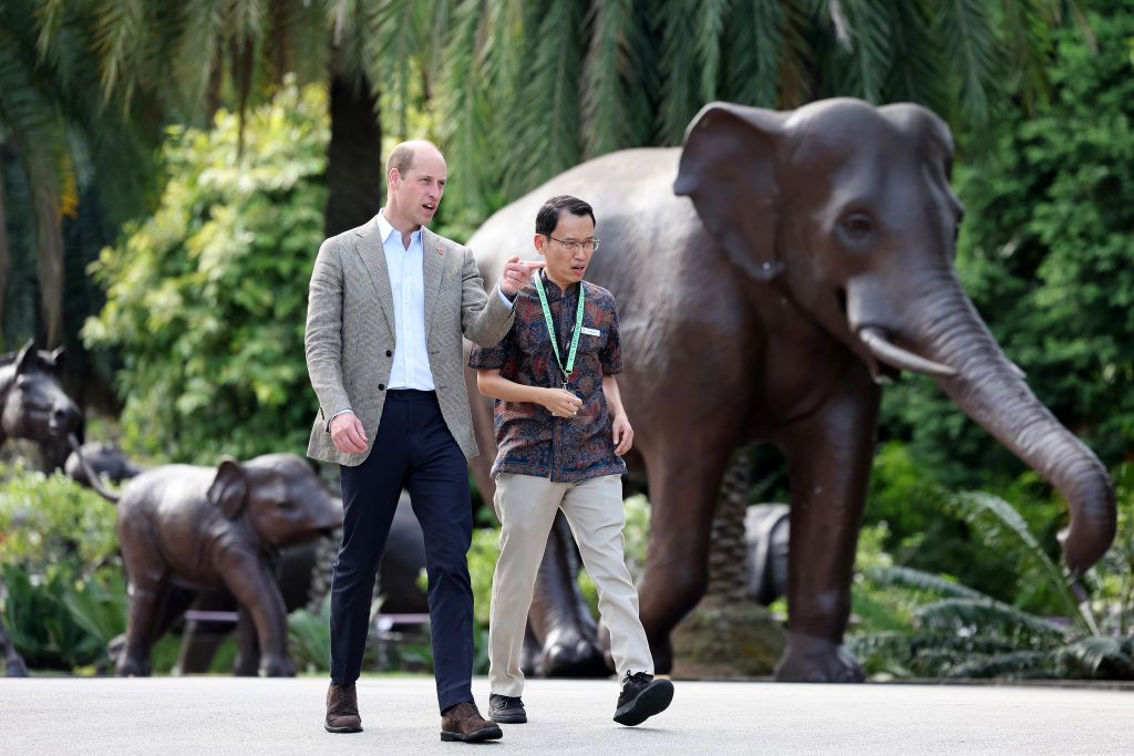 SINGAPORE, SINGAPORE - NOVEMBER 07: Prince William, Prince of Wales speaks with CEO of Gardens by the Bay, Felix Loh ahead of meeting 2023 Earthshot Prize Finalists at Gardens by the Bay on day three of his visit to Singapore on November 07, 2023 in Singapore. The Prince of Wales is visiting Singapore to attend the Earthshot Prize Awards and will also carry out several engagements related to environmental issues. (Photo by Chris Jackson/Getty Images)
