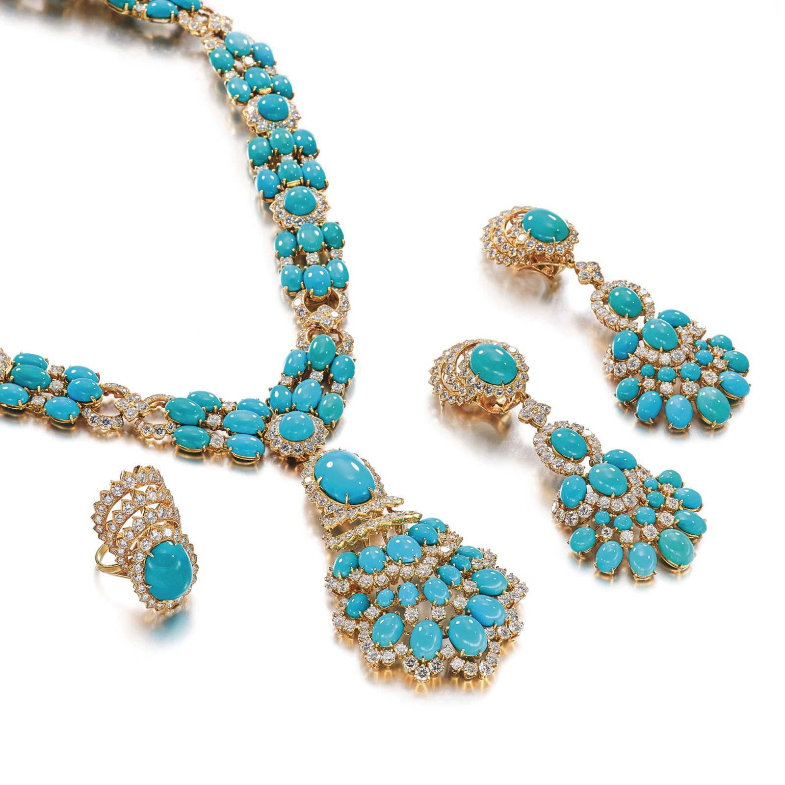 Van Cleef & Arpels turquoise and diamond parure auctioned by Sothebys (Photo: courtesy of Sothebys)