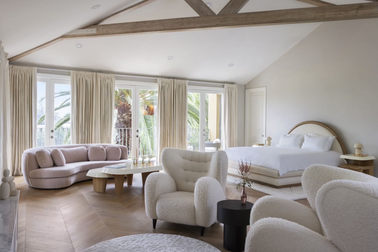 Soft hues and rounded corners in the bedroom ooze relaxation