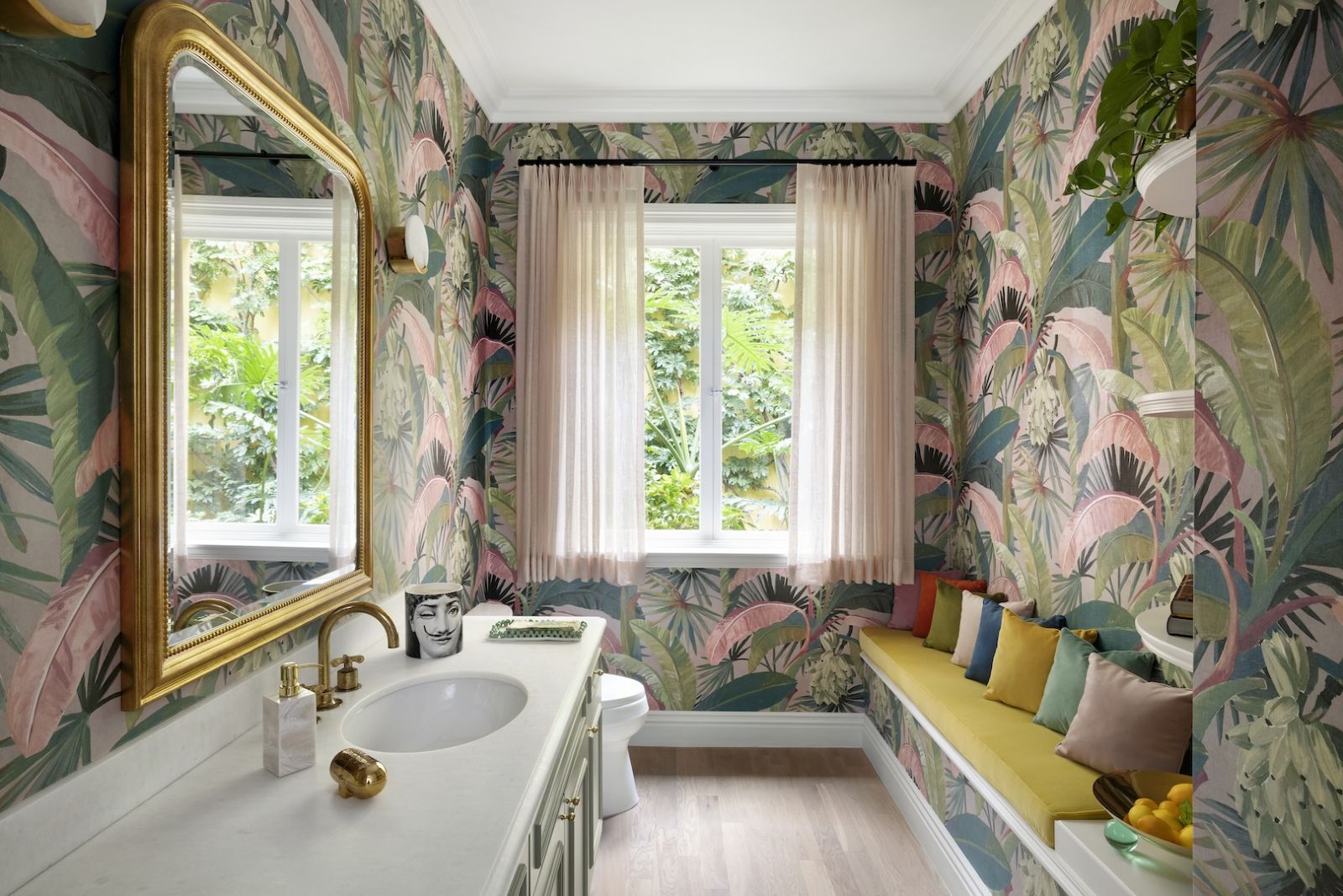 This powder room is reminiscent of the tropics