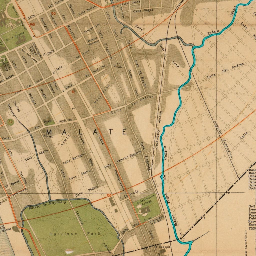 An image of the estero Tripa de Gallina, taken from a map of the City of Manila published in November 1920 by John Bach, issued under the Authority of the Bureau of Commerce and Industry.