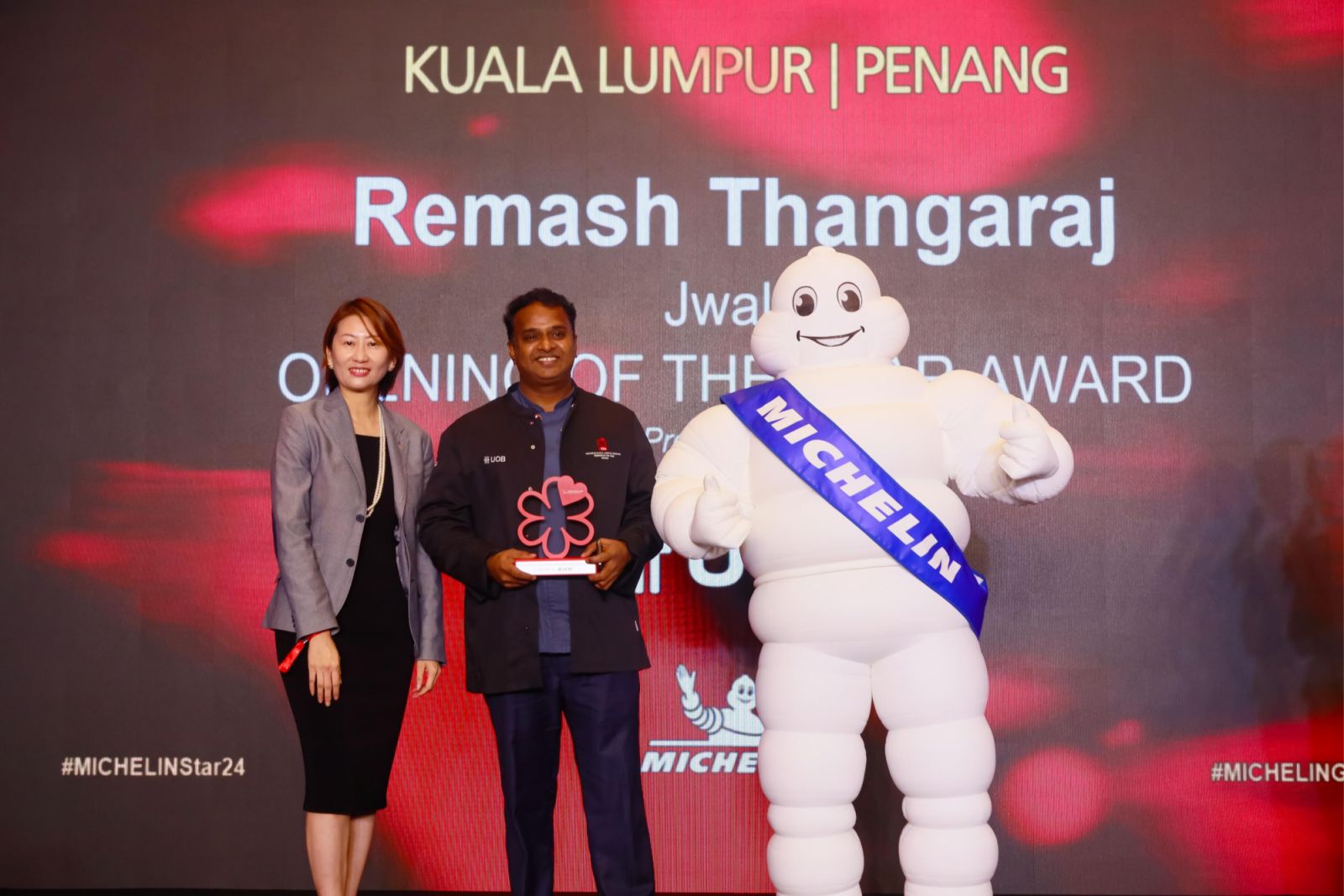 Remash Thangaraj of Jwala accepting the Michelin Guide Opening of the Year Award