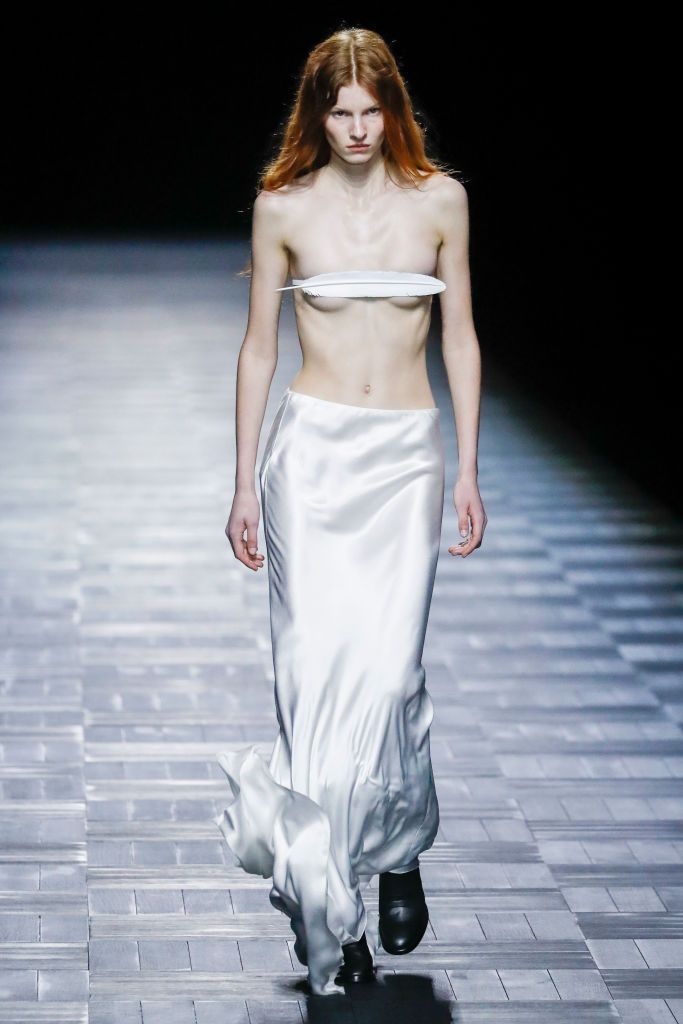 PARIS, FRANCE - MARCH 04: A model walks the runway during the Ann Demeulemeester Ready to Wear Fall/Winter 2023-2024 fashion show as part of the Paris Fashion Week on March 4, 2023 in Paris, France. (Photo by Victor VIRGILE/Gamma-Rapho via Getty Images)