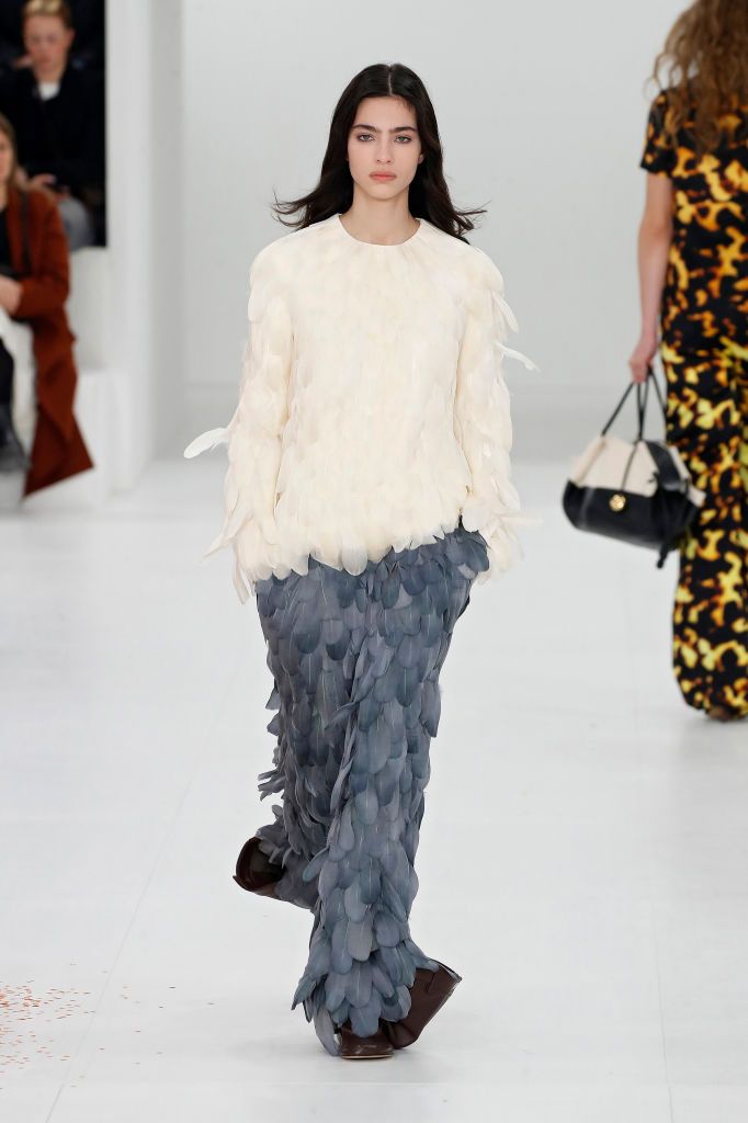 (EDITORIAL USE ONLY - For Non-Editorial use please seek approval from Fashion House) A model walks the runway during the Loewe Womenswear Fall Winter 2023-2024 show as part of Paris Fashion Week on March 3, 2023 in Paris, France. (Photo by Estrop/Getty Images)