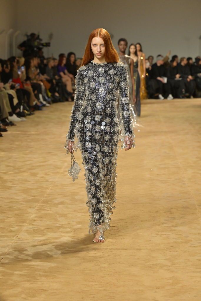 Model on the runway at Paco Rabanne Fall 2023 Ready To Wear Fashion Show on March 1, 2023 at the Palais de Tokyo in Paris, France. (Photo by Giovanni Giannoni/WWD via Getty Images)