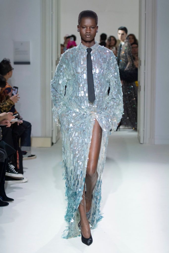 PARIS, FRANCE - MARCH 05: A model walks the runway during the Valentino Ready to Wear Fall/Winter 2023-2024 fashion show as part of the Paris Fashion Week on March 5, 2023 in Paris, France. (Photo by Victor VIRGILE/Gamma-Rapho via Getty Images)