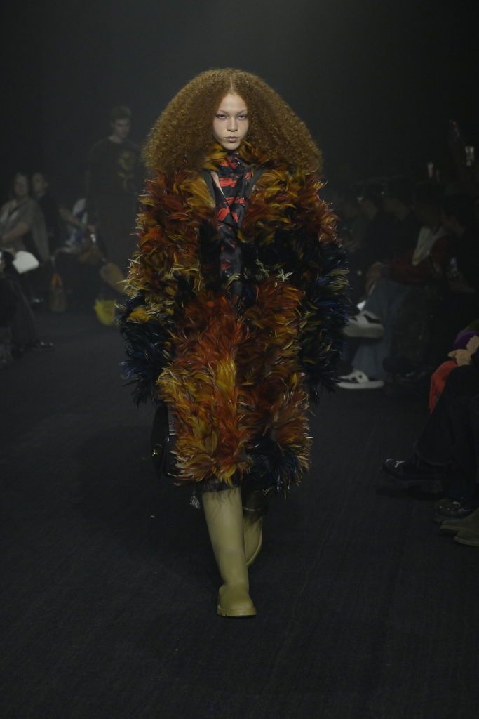 Model on the runway at Burberry Fall 2023 Ready To Wear Fashion Show on February 20, 2023 at St. Agnes Place in London, England. (Photo by Giovanni Giannoni/WWD via Getty Images)