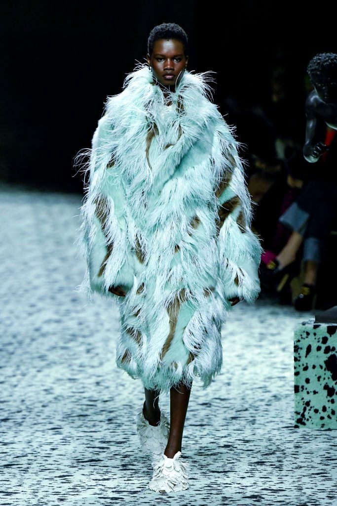 MILAN, ITALY - FEBRUARY 25: A model walks the runway during the Bottega Veneta Ready to Wear Fall/Winter 2023-2024 fashion show as part of the Milan Fashion Week on February 25, 2023 in Milan, Italy. (Photo by Victor VIRGILE/Gamma-Rapho via Getty Images)