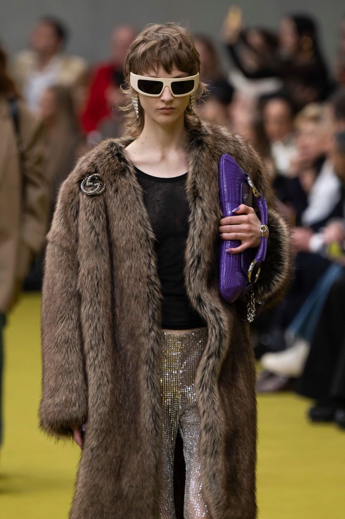 MILAN, ITALY - FEBRUARY 24: A model walks the runway during the Gucci Ready to Wear Fall/Winter 2023-2024 fashion show as part of the Milan Fashion Week on February 24, 2023 in Milan, Italy. (Photo by Victor VIRGILE/Gamma-Rapho via Getty Images)