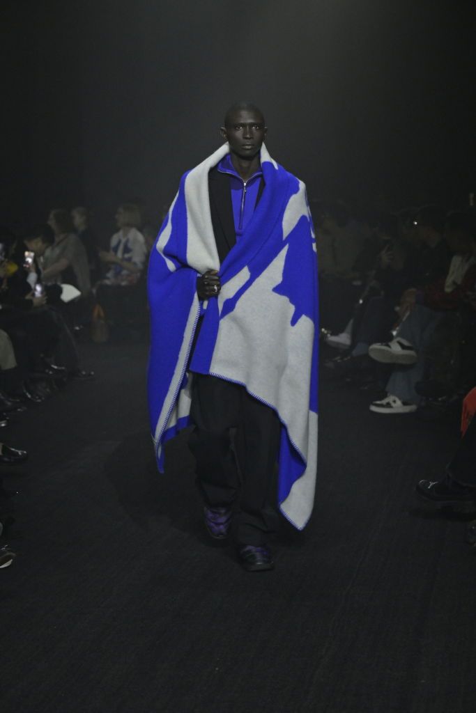 Model on the runway at Burberry Fall 2023 Ready To Wear Fashion Show on February 20, 2023 at St. Agnes Place in London, England. (Photo by Giovanni Giannoni/WWD via Getty Images)