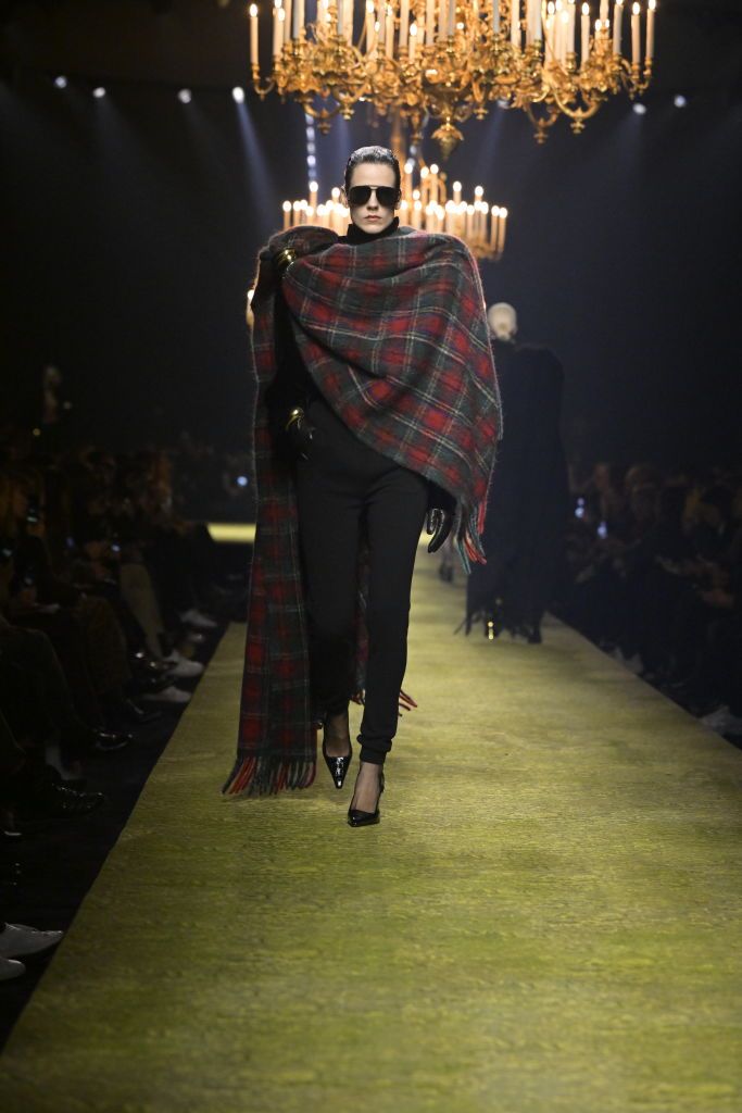 Model. on the runway at Saint Laurent Fall 2023 Ready To Wear Fashion Show on February 28, 2023 in Paris, France. (Photo by Giovanni Giannoni/WWD via Getty Images)