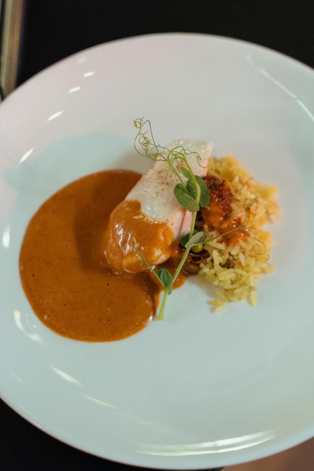 Yavhin Siri’s pulao rice with young jackfruit chutney, poached sea grouper, and young jackfruit pickles
