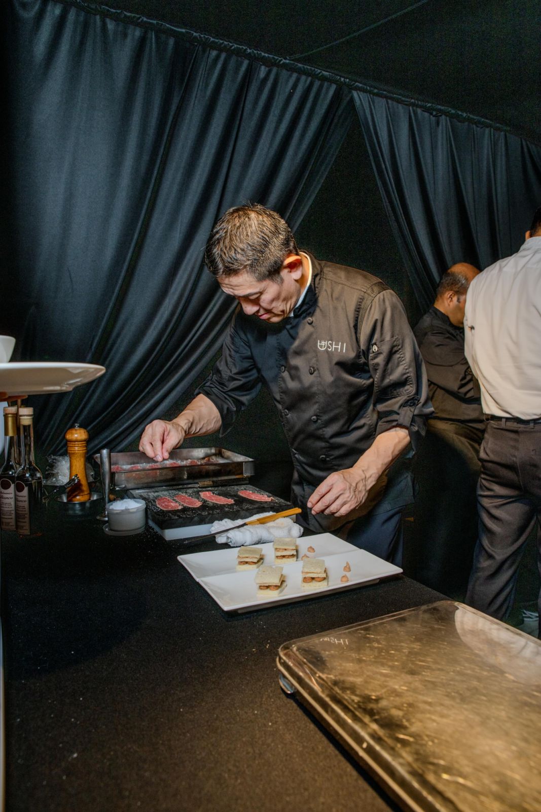Satoshi Uehara prepping the Ozaki beef for his dish