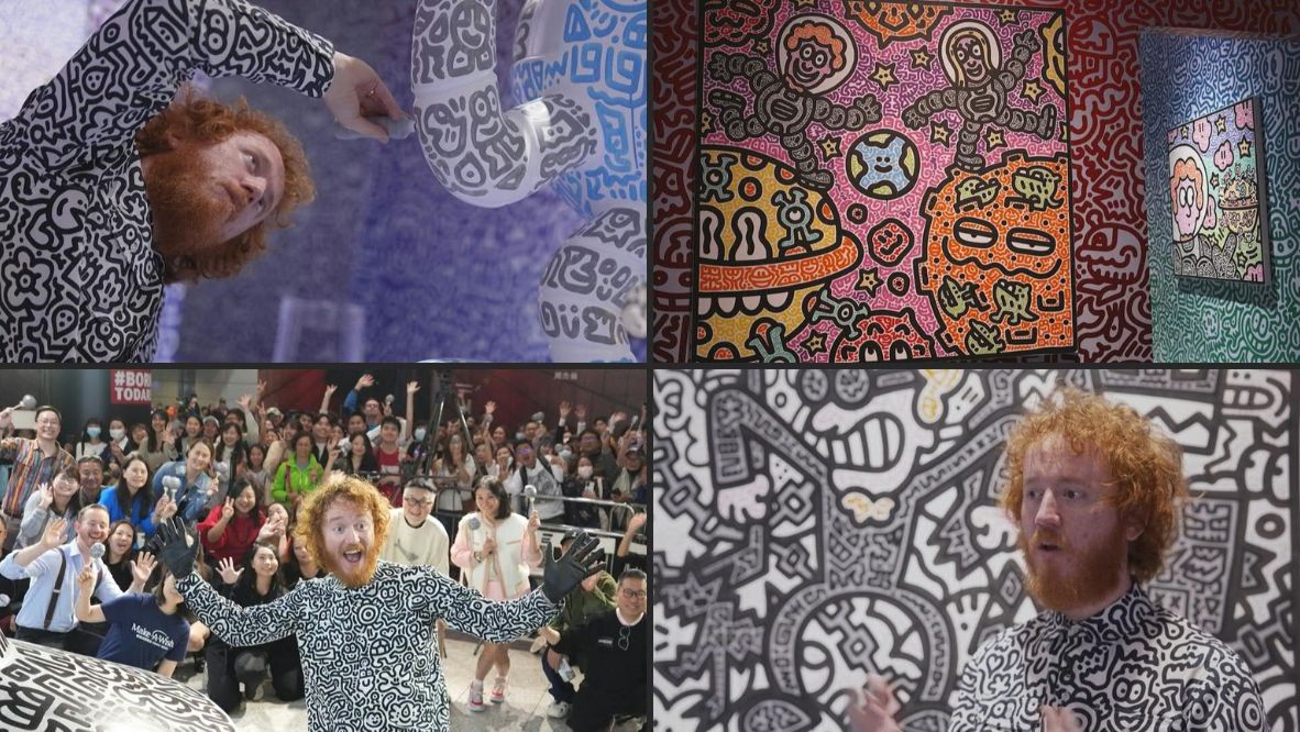 British artist draws Hong Kong crowds with his ‘graffiti spaghetti’ (Photo: Agence France-Presse)