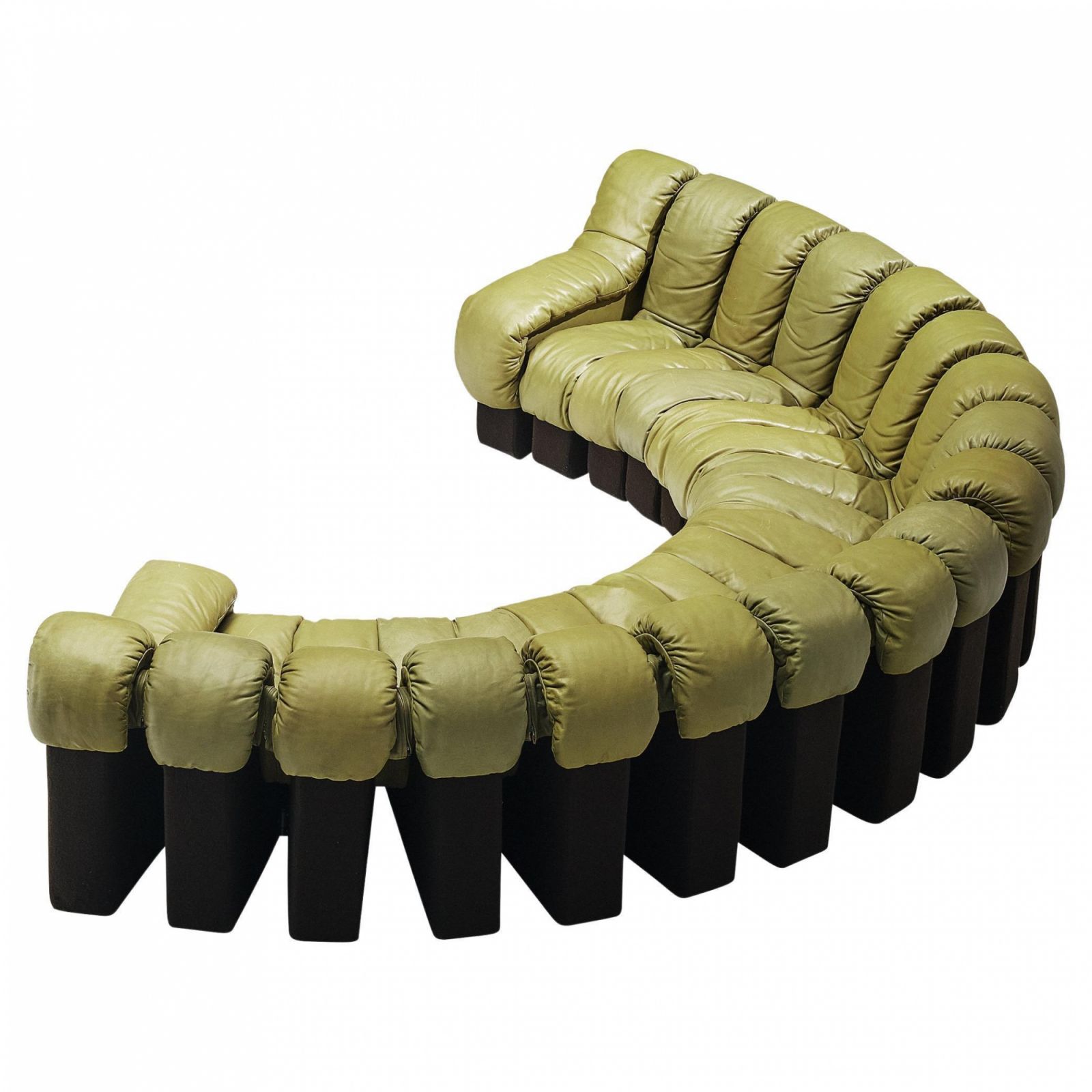 De Sede DS-600 'Snake' Sectional Sofa in Olive Green Leather, available on 1st Dibs