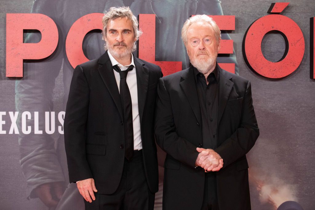 MADRID, SPAIN - NOVEMBER 20: Joaquin Phoenix and Ridley Scott during the premiere of the film "Napoleon" at the Prado Museum, on November 20, 2023, in Madrid, Spain. (Photo By Jose Oliva/Europa Press via Getty Images)