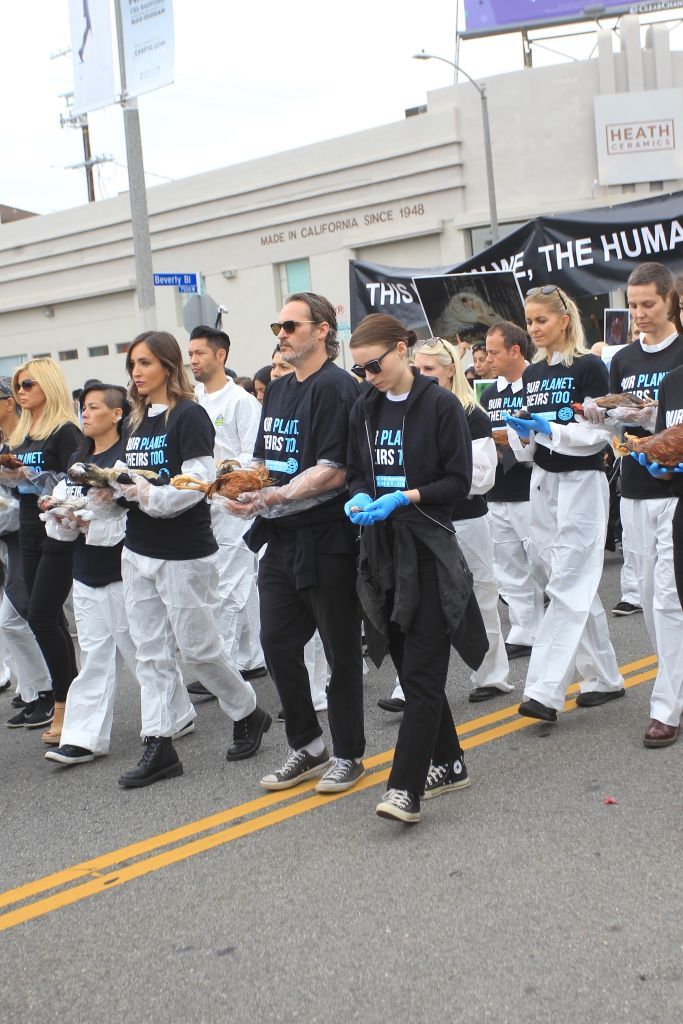 LOS ANGELES, CA - JUNE 02: Joaquin Phoenix and Rooney Mara participate on National Animal Rights Day on June 2, 2019 at The National Animal Rights Day Demonstration in Los Angeles, California. (Photo by Hollywood To You/Star Max/GC Images)
