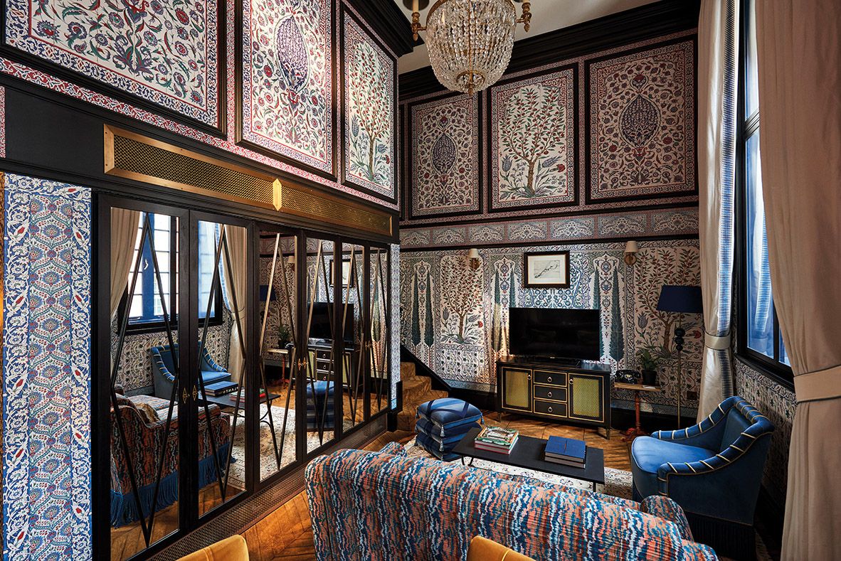 The Twenty Two hotel’s Heritage Suite is replete with palatial touches such as a bespoke Moghul-inspired mosaic wallpaper (Photo: Natalia Miyar Atelier)