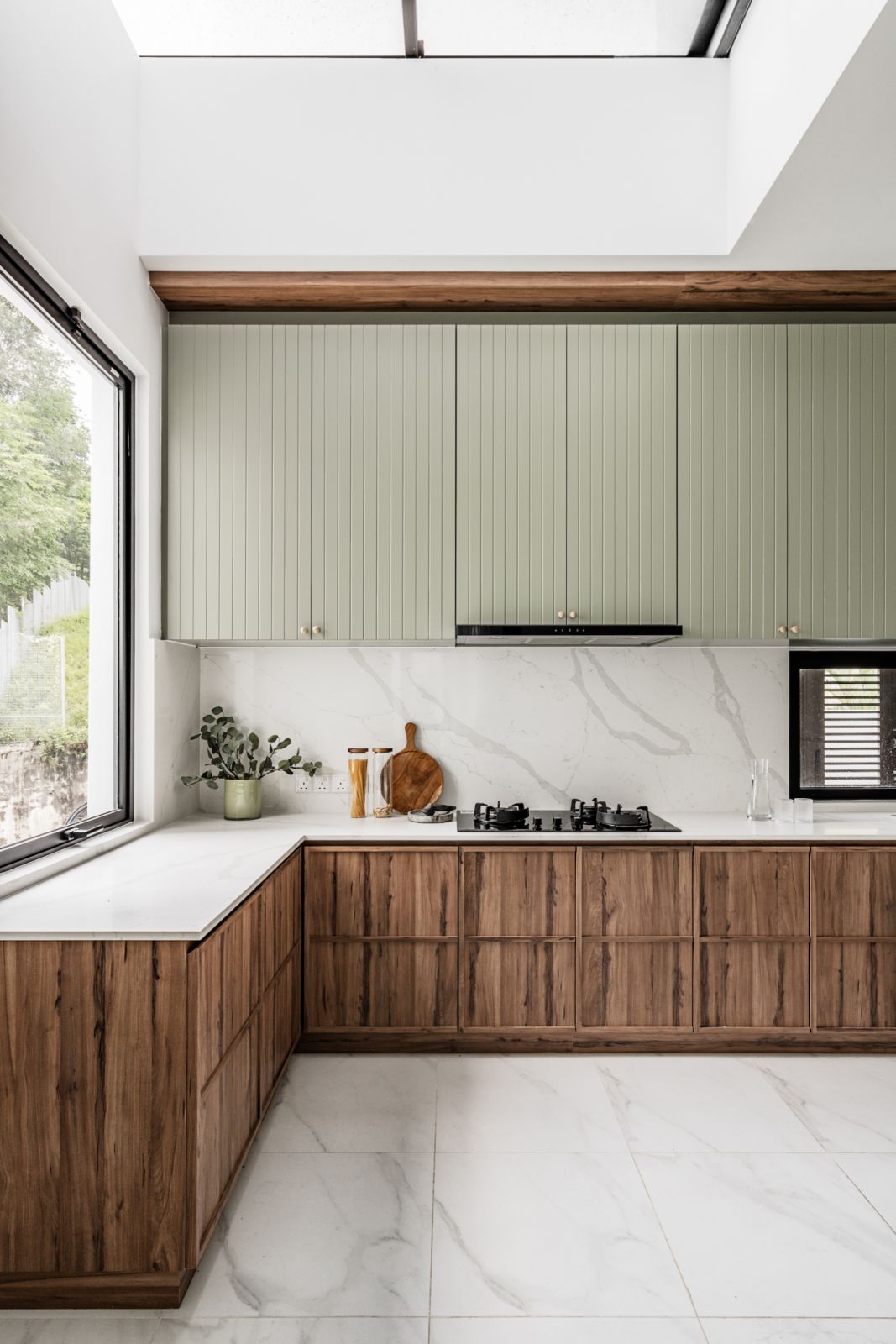 Soft pistachio green and wood in the kitchen