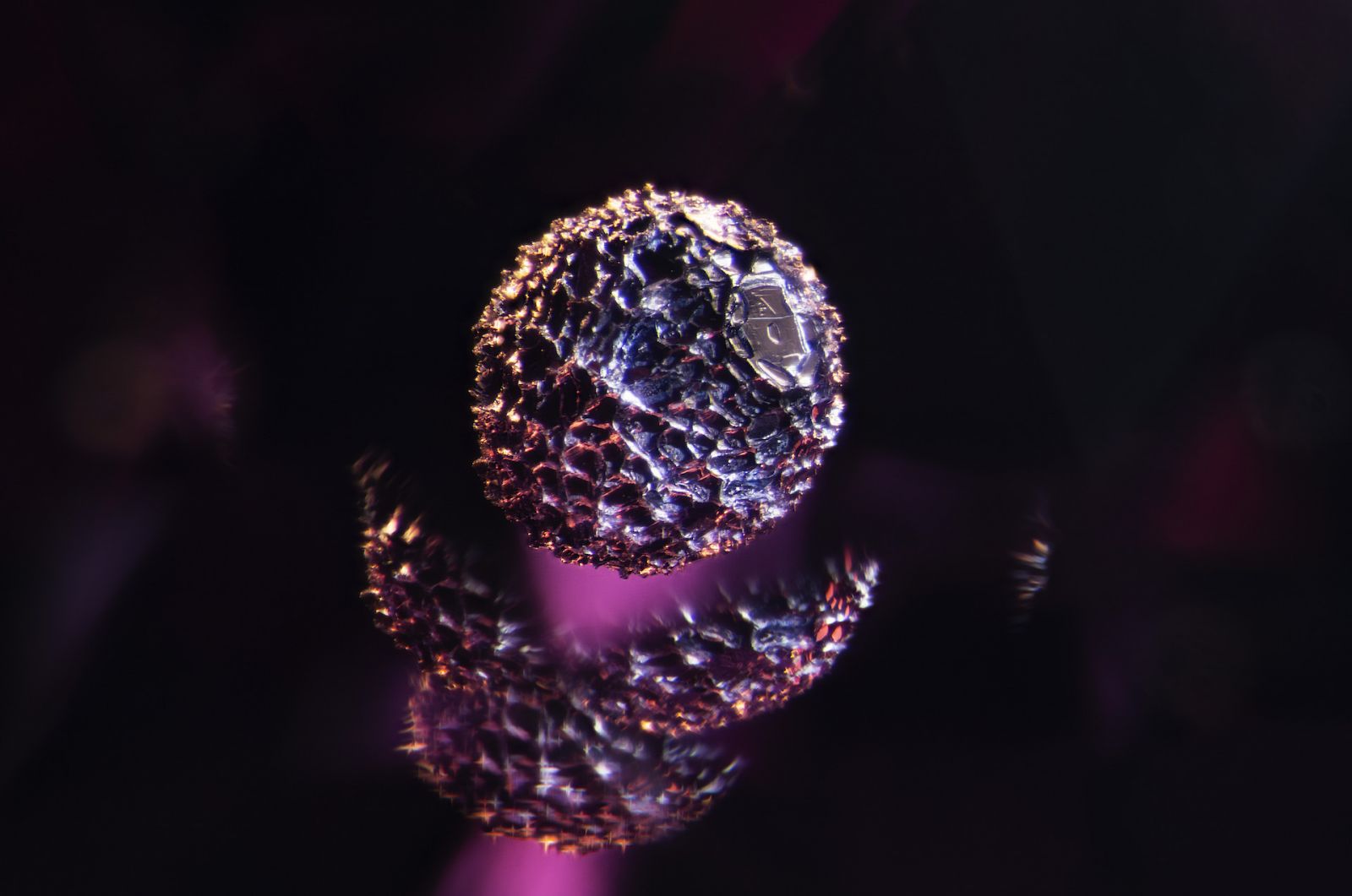 Metal sulfide crystal in garnet. Photo: E. Billie Hughes/Lotus Gemology