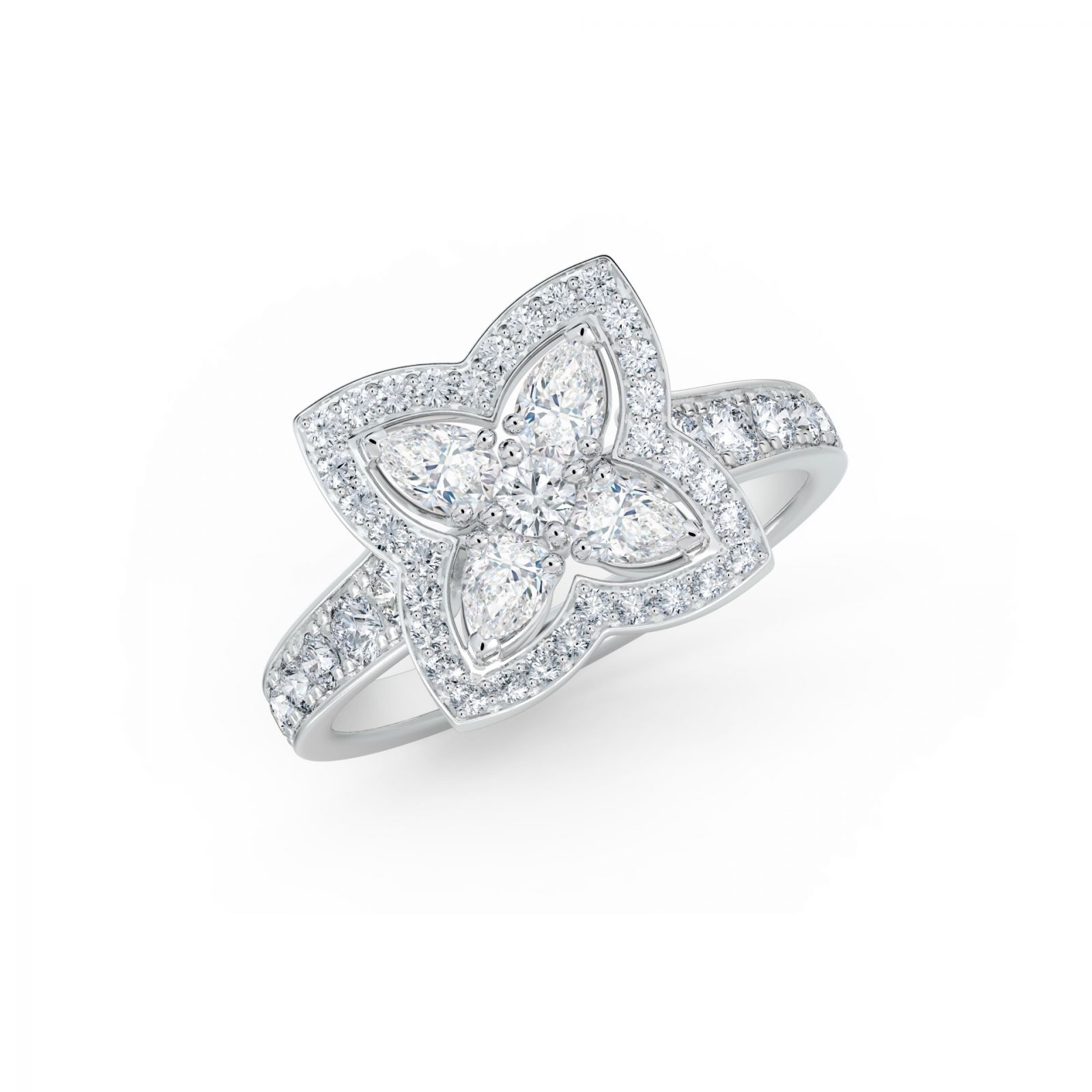 De Beers Enchanted Lotus 18K白金鑽石戒指。(Photo: De Beers)