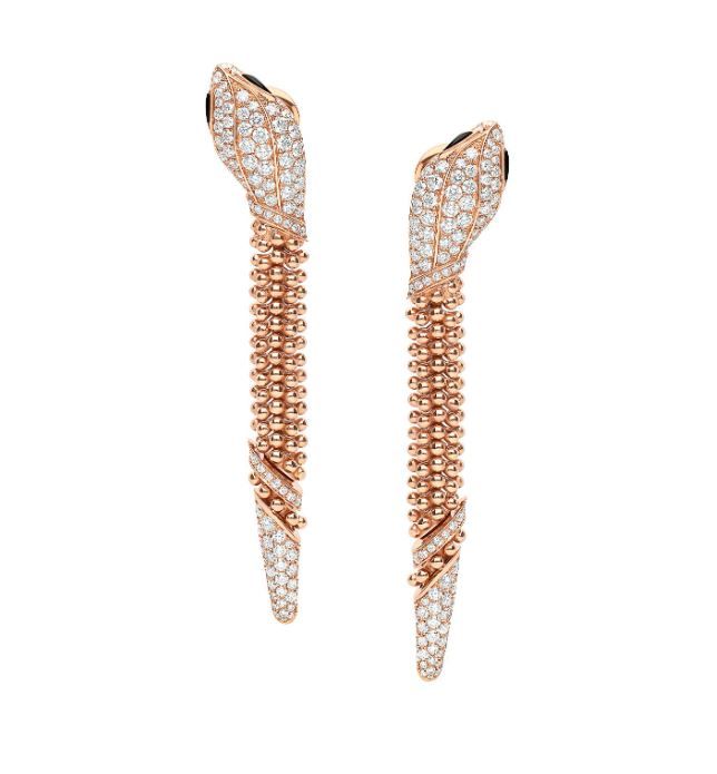 Bulgari Serpenti 系列Pallini玫瑰金珠鑽石耳環。（Photo: Bulgari）