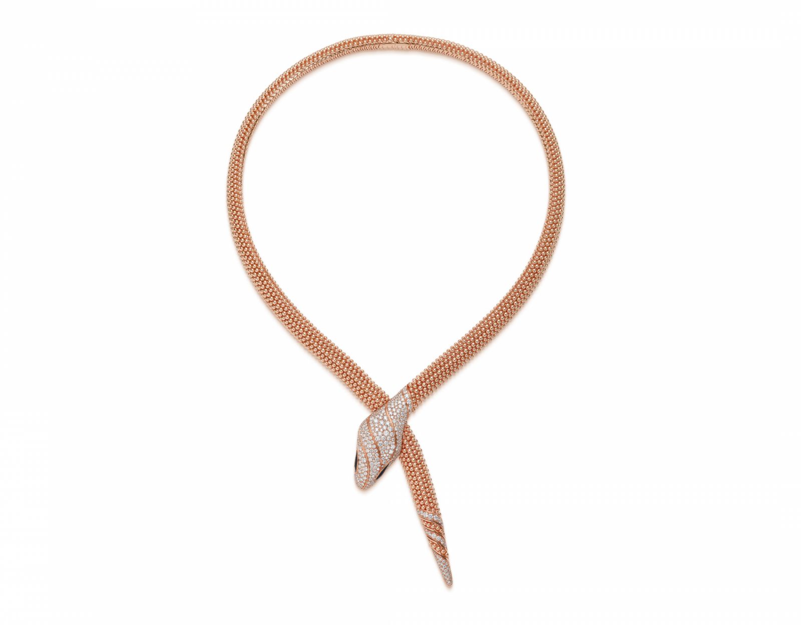 Bulgari Serpenti 系列Pallini玫瑰金珠鑽石項鍊。(Photo: Bulgari)