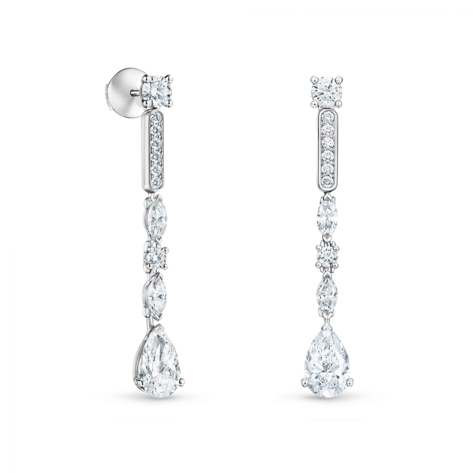 De Beers Snow Dance 18K白金小型鑽石耳環。(Photo: De Beers)