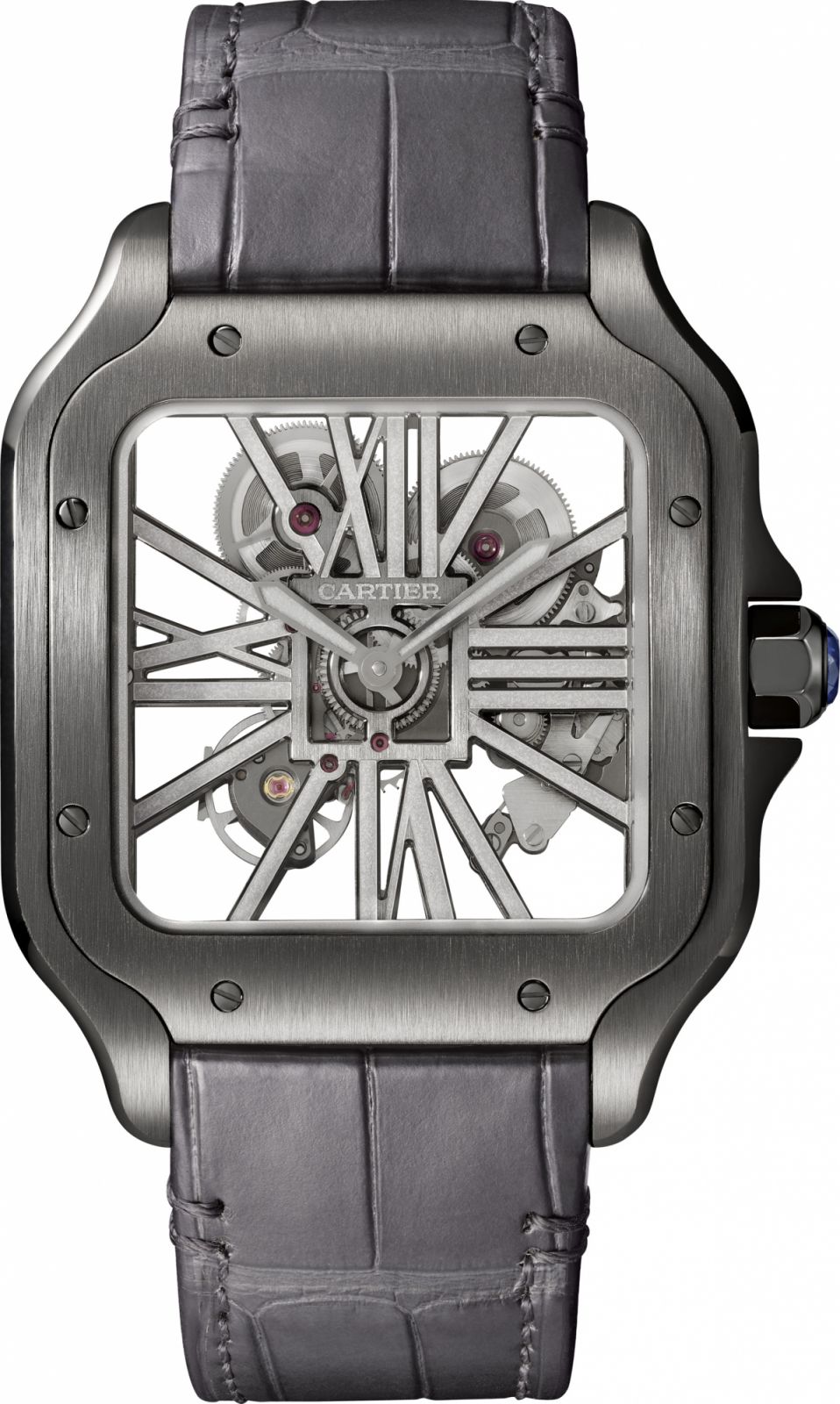 Santos de Cartier鏤空腕錶,大型款,鱷魚皮錶帶。(Photo: Cartier)