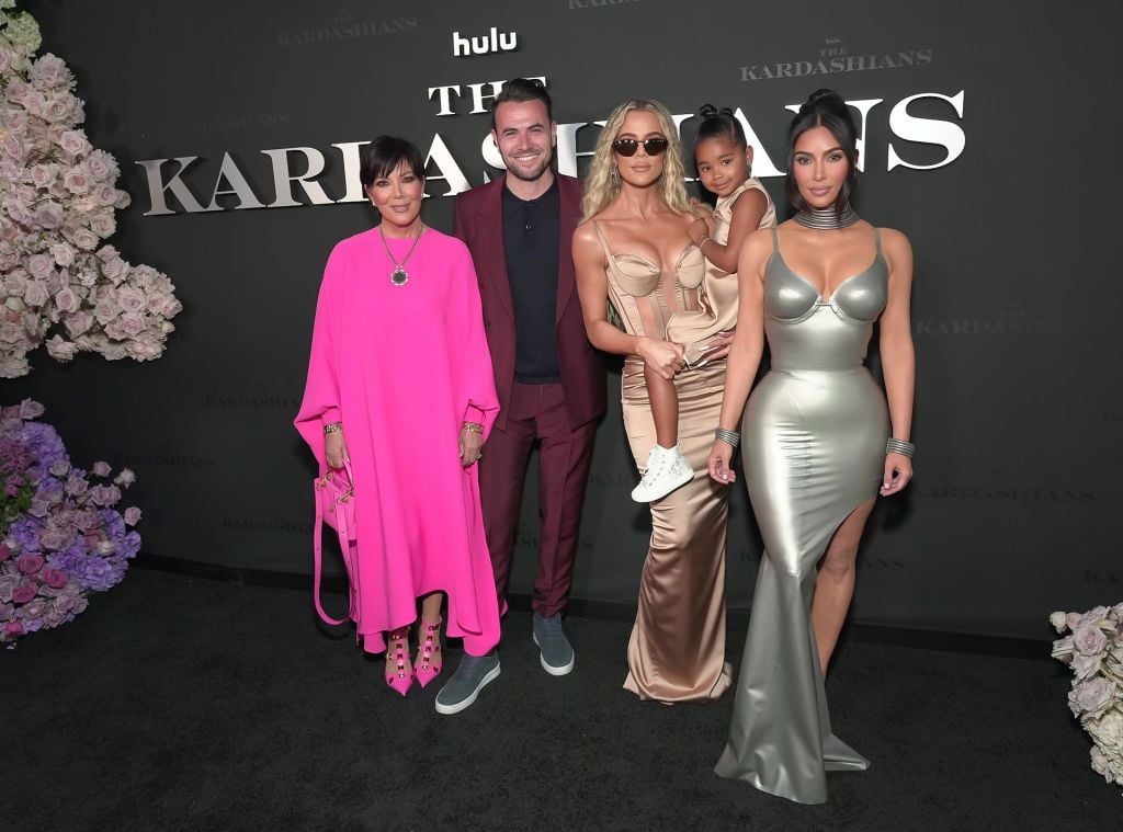 LOS ANGELES, CALIFORNIA - APRIL 07: (L-R) Kris Jenner, Ben Winston, Khloé Kardashian, True Thompson, and Kim Kardashian attend the Los Angeles premiere of Hulu's new show "The Kardashians" at Goya Studios on April 07, 2022 in Los Angeles, California. (Photo by Kevin Mazur/Getty Images for ABA)