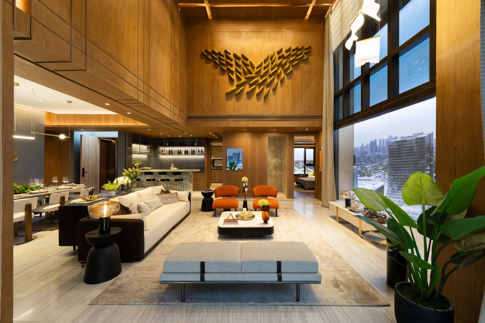 Inside the four-bedroom unit, marked by high ceilings, ambient lighting and premium furnishings