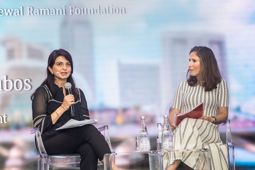 Sapna Kewalramani Malhotra, philanthropy director of The Kewal Ramani Foundation and co-founder of Her Rise Above, with Michela Sinagra Roubos, head of International Markets at BNP Paribas Wealth Management